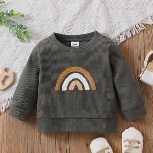 Kids Green Waffle Rainbow Pattern Shirt